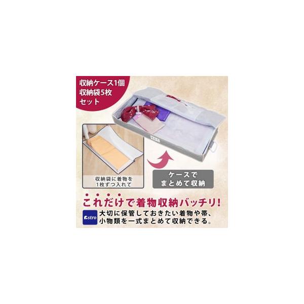 着物収納ケース 収納袋5枚付き 通気性の良い不織布 埃・汚れ防止 浴衣 保管袋 たとう紙の代わり 小物入れ 防虫剤入れ ネームホルダー アストロ 173-04