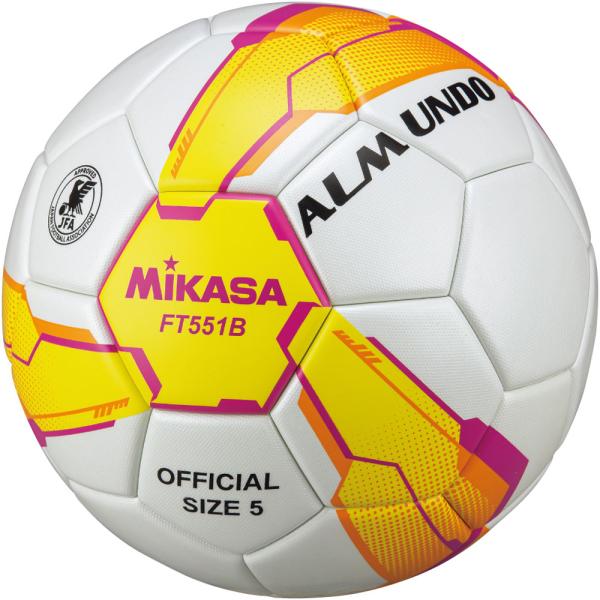 【送料無料】ミカサ サッカー５号貼り 検定球 黄／ピンク ＦＴ５５１Ｂ−ＹＰ MIKASA FT551BYP