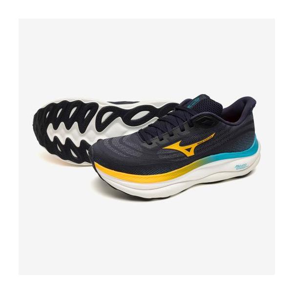 ミズノ ウエーブスカイ9(ランニング) ダークネイビー×イエロー×ブルー Mizuno J1GC250201