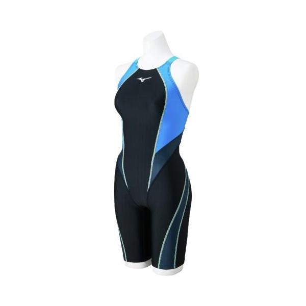 【送料無料】ミズノ 競泳用ハーフスーツ(レースオープンバック) ブラック×ライトブルー Mizuno N2MGB22092
