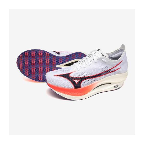 ミズノ ウエーブリベリオンプロ LOW(ランニング) ホワイト×ネイビー×ピンク Mizuno U1GD254011