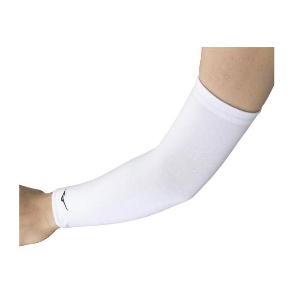 【送料２９０円】ミズノ 肘サポーター(ロング／パッド無／1個入り)(バレーボール)（ユニセックス） ホワイト×ブラック Mizuno V2MYA11001