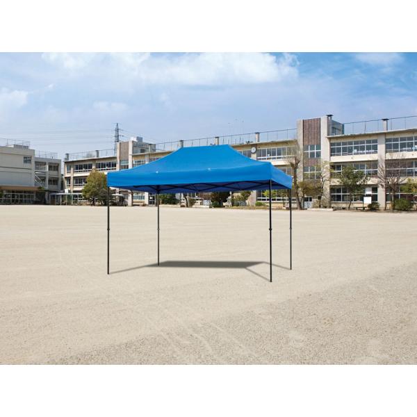 使用時には必ず重しをのせるか杭などで固定して下さい。[商品詳細]●素材：天幕部／ポリエステル防水性・２５０Ｄ厚・防炎製品（日本防炎協会認定）●サイズ：２．５ｍ×３．７ｍ、スチール脚３２×２６ｍｍ角●重量：３２ｋｇ●高さ２段階調節：頂点部／２...