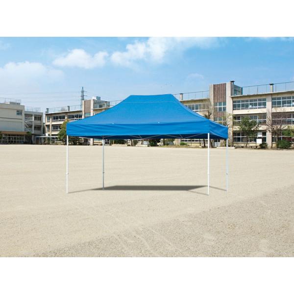 使用時には必ず重しをのせるか杭などで固定して下さい。[商品詳細]●素材：天幕部／ポリエステル防水性・５００Ｄ厚・防炎製品（日本防炎協会認定）●サイズ：３．０ｍ×４．５ｍ、スチール脚３２×２６ｍｍ角●重量：３９ｋｇ●高さ５段階調節：頂点部／３...
