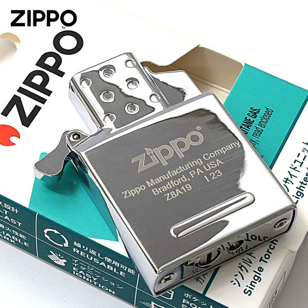 zippo社純正の交換用インサイドユニット「シングルトーチ」。再充填可能で燃費の良いブタンガスライターに、シングルバーナーによる高燃費で安定性の高い着火性能。お手持ちのzippoライターのケースに入れてご使用頂けます。スリムケースと1935...