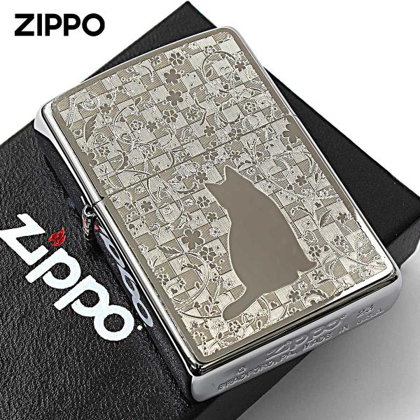 Zippo ジッポライター ネコ 猫 Cat With 花 #200 メタルプレート 2MP-花 メール便専用商品