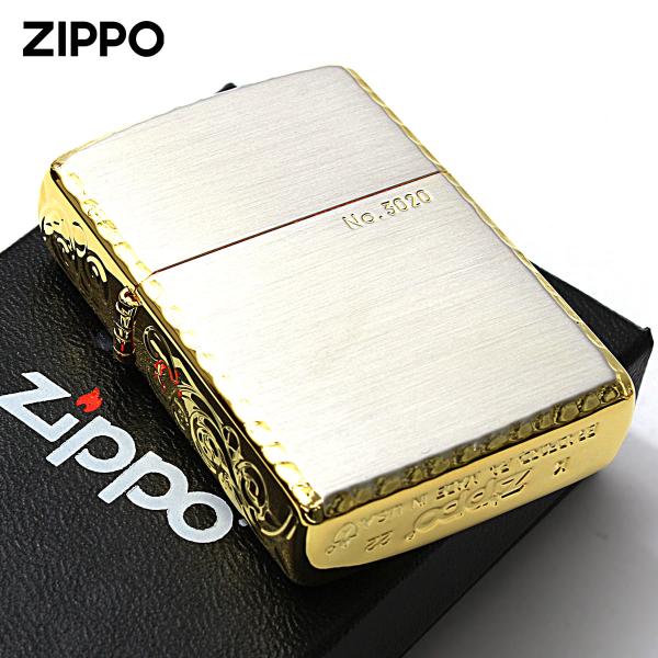 Zippo ジッポライター アーマー 162 3面彫刻 コーナーリューター加工 金銀コンビメッキ シリアル番号 SG メール便専用商品