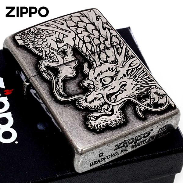 Zippo ジッポライター 龍虎 タイガー ドラゴン メタルプレート貼り Metal Plate 龍NIB メール便専用商品