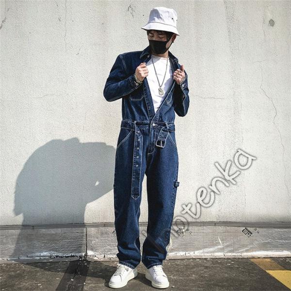 オールインワン つなぎ メンズ カバーオール デニム ゆったり カバーオール 新作 作業着 ファッション メンズ ジーンズ ストレート ワイド ビッグシルエット 新作 かっこいい 008 Ycfs Yl01 Inotenka