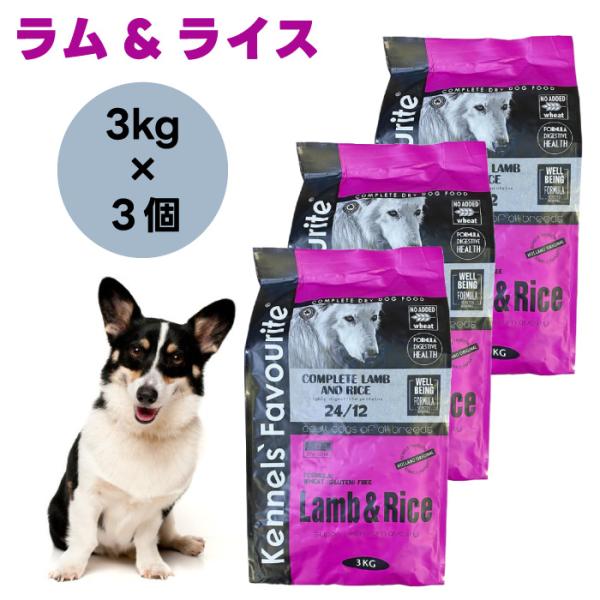 ケンネルズフェイバリット ラム＆ライス 3kg x3個 ドッグフード 犬 餌