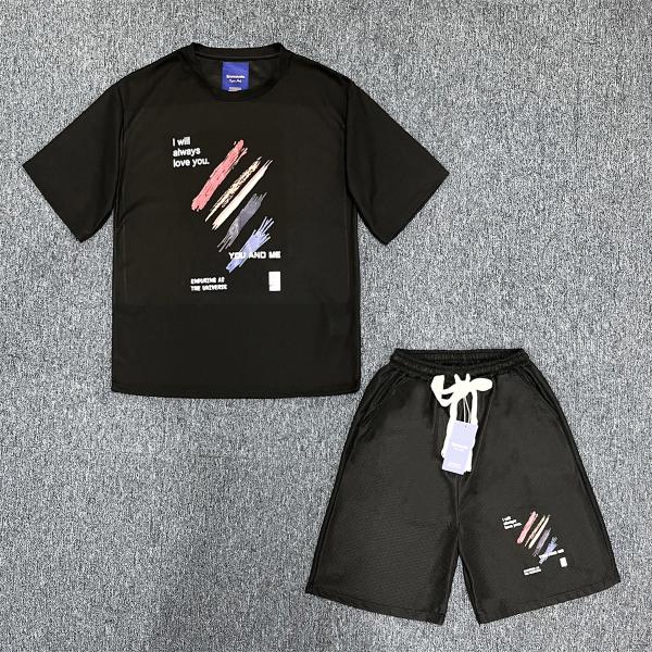 上下セット EU製 Emmauela イタリア ミラノ発 通気 薄手 個性 2点セット 半袖Tシャツ ショートパンツ スポーツ セットアップ カジュアル メンズ