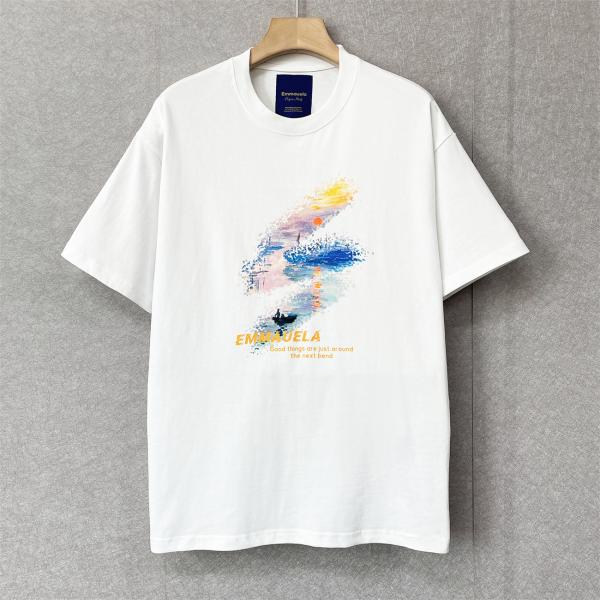 20%OFF 半袖 Tシャツ EU製 Emmauela イタリア ミラノ発 綿100％ 上質 個性 吸汗 夕焼け スウェット カットソー レジャー リゾート 夏服 2色選択可 送料無料