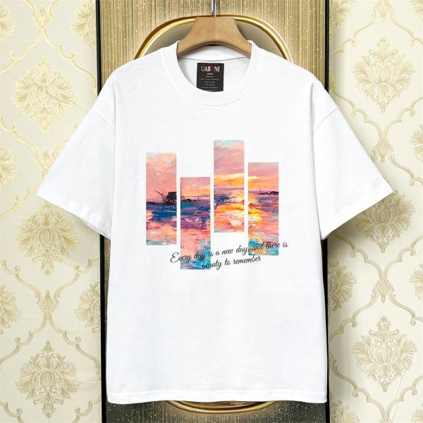 20%OFF 半袖 Tシャツ EU製 Uaboni Paris ユアボニ パリ発 上質コットン 個性 ゆったり 油絵 英字 スウェット カットソー シャツ シンプル おしゃれ 定番 日常