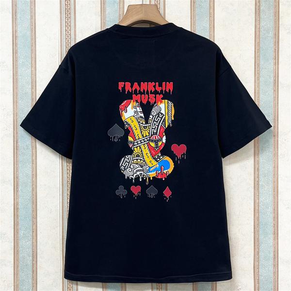 20%OFF 半袖 Tシャツ EU製 FRANKLIN MUSK アメリカ ニューヨーク発 通気吸汗 快適 楽ちん 個性 プリント お洒落 スウェット カットソー 夏 男女兼用 2色選択可