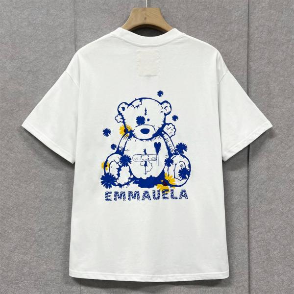 半袖 Tシャツ EU製 Emmauela イタリア ミラノ発 上級 定番 快適 通気 吸汗 クマ ロゴ 可愛い トップス スウェット カットソー 日常 男女兼用 2色選択可