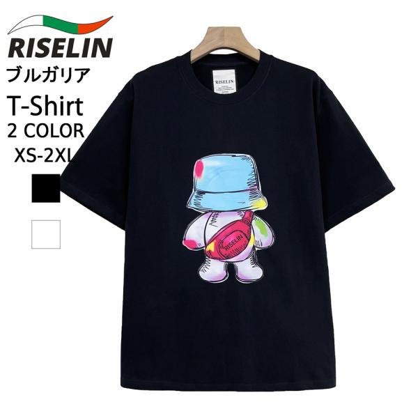 20%OFF Tシャツ 半袖 ヨーロッパ製 RISELIN 綿100％ クマ オシャレ スウェット カットソー プルオーバー トップス 男女兼用 夏 メンズ レディース