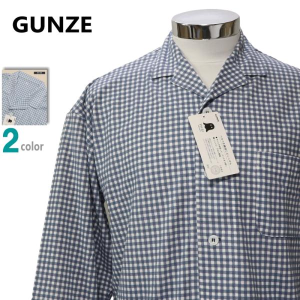 パジャマ Ｌサイズ メンズ 春夏 長袖 長ズボン GUNZE グンゼ アセドロン 改質レーヨン天竺 綿混 テーラー襟 前あき 全開 紳士 ナイトウエア