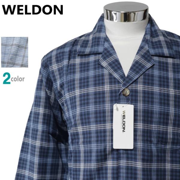 ＼SALE／パジャマ Ｍサイズ メンズ 春夏 長袖 長ズボン WELDON ウェルドン 2重ガーゼ 綿100％ テーラー襟 前あき 紳士 ナイトウエア