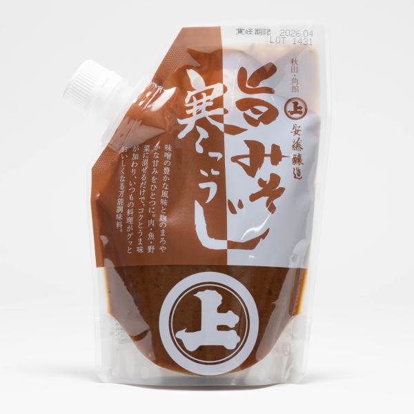 みそ味の寒こうじです。米麹と蒸し米を寒の時期に仕込んだ「漬物の素」。きゅうり、カブ、ニンジン、白菜など野菜に薄くまぶし、軽く重石をして一晩置くだけで簡単においしいく漬けあがります。また、お魚、お肉の味付けとしてもおいしく召し上がれます。一度...