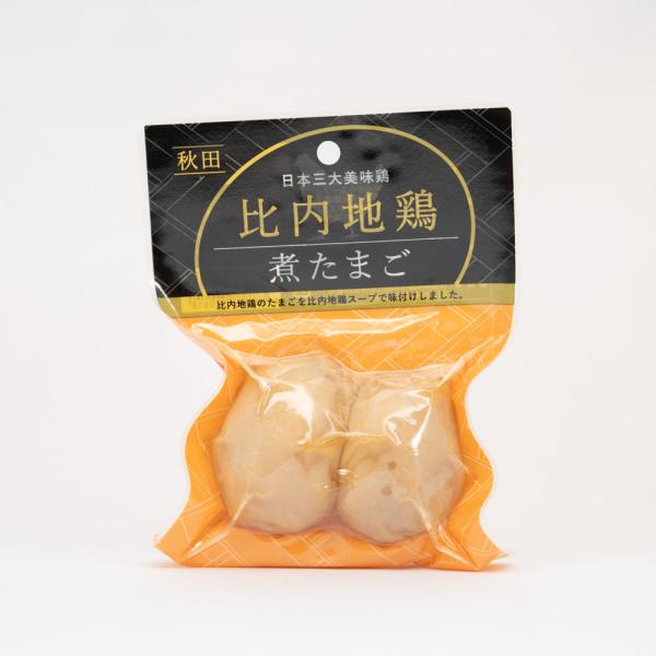 日本三大美味鶏の一つ『比内地鶏の玉子』を煮玉子に仕上げました。濃厚な玉子の味をまるごとお楽しみ頂けます。■製造者：株式会社田沼屋慶吉■内容量：2個■原材料：鶏卵(秋田県)、濃縮鶏がらスープ(醤油、砂糖、食塩、米発酵調味料、鶏がら、鶏肉、酵母...