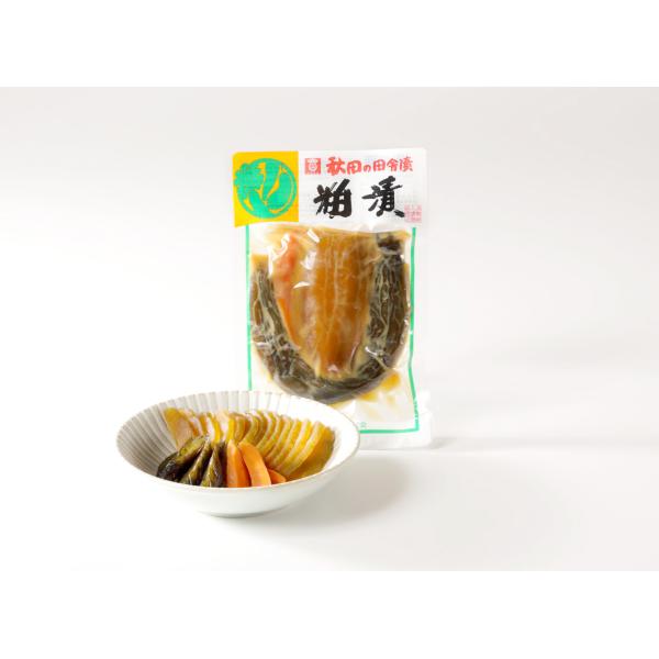 秋田酒蔵５蔵の酒粕を、浅舞婦人漬物研究会相伝の調合で作り上げた粕床に、厳選された秋田県産の野菜きゅうり、かたうり、にんじんを3回の漬け替えし、5ケ月漬込みし、こくとまろやかさを出しております農林水産大臣賞3回連続受賞の逸品です粕は洗い流さず...