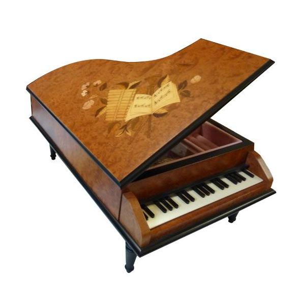 オルゴール　ピアノ型宝石箱古楽器象嵌