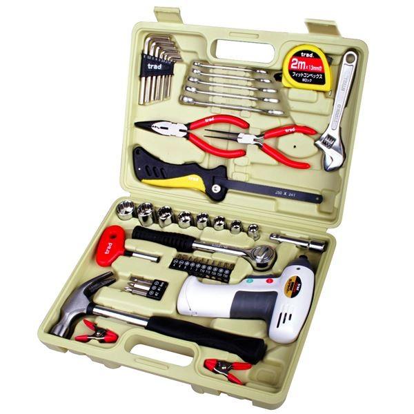 Trad 工具セット ツールセット 低価格化 47種類入り 収納ケース Diy用品 日曜大工 乾電池式ドライバー付き Ts47d
