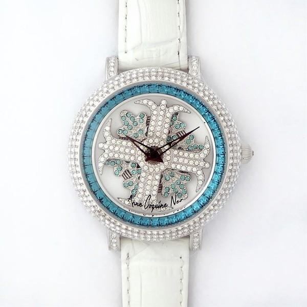 アンコキーヌ 配送員設置送料無料 ネオ 40mm バイカラー ミニクロス シルバーベゼル インナーベゼルブルー 正規品 ホワイトベルト グルグル時計 腕時計 女性 アルバ レディース