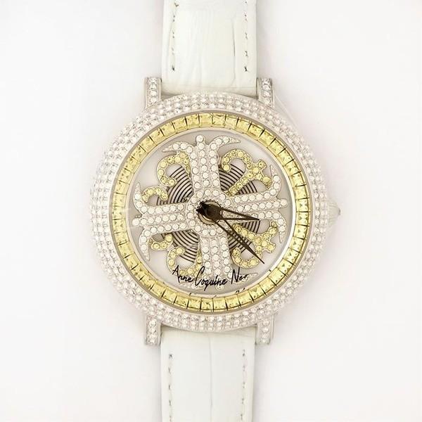 アンコキーヌ ネオ 40mm バイカラー ミニクロス シルバーベゼル インナーベゼルイエロー 正規品 女性 国内送料無料 腕時計 レディース ホワイトベルト グルグル時計 イール