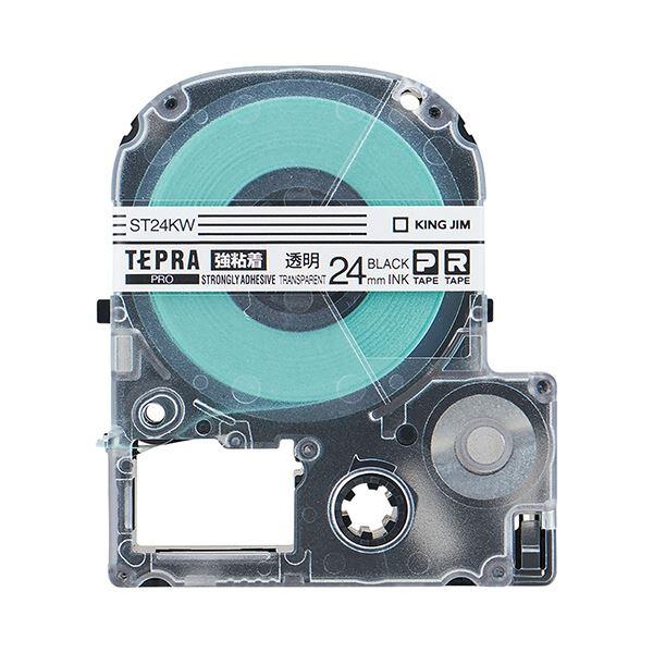 大規模セール キングジム テプラ Pro テープカートリッジ 強粘着 24mm 透明 1個 St24kw 黒文字 10