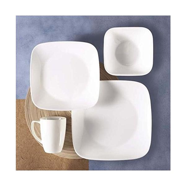 R[ HZbg 16_Zbg sAzCg fBi[EFA[ fBi[v[g `v[g }OJbv Corelle Square Dinnerware Set Pure White