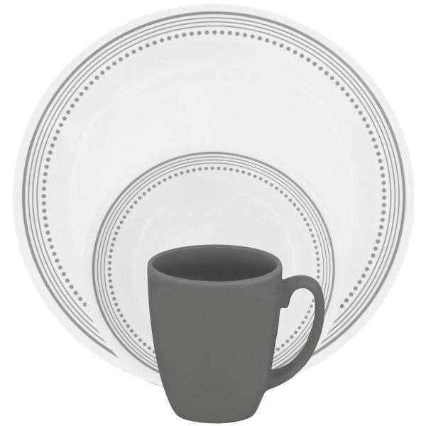コレール リビングウェアー ディナーウェアー ミスティック グレー 食器16点セット Corelle Livingware 16-Piece Dinnerware Set, Mystic Gray, 1119399