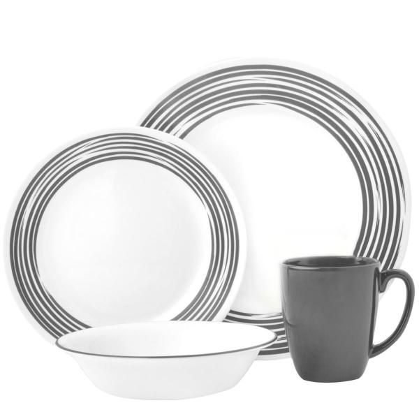 R[ ueBbN ubV fBi[EFA[ H16_Zbg@O[ Corelle Boutique Brushed 16-Pc Dinnerware Set, Silver 3055F