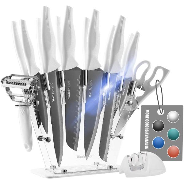 Lb`iCt16_Zbg X^ht Zbg n oVI zCg Wanbasion 16 Pieces Kitchen Knife Set White VFtiCt