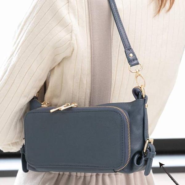 お財布ポシェット ショルダーポーチ 良質牛革 本革 ネイビー No