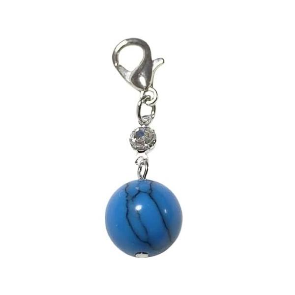 トルコ石 ターコイズ 10mm ガラスストーン カニカン付 天然石 チャーム パワーストーン バッグチャーム キーホルダー スマホアクセサリー マスク お守り