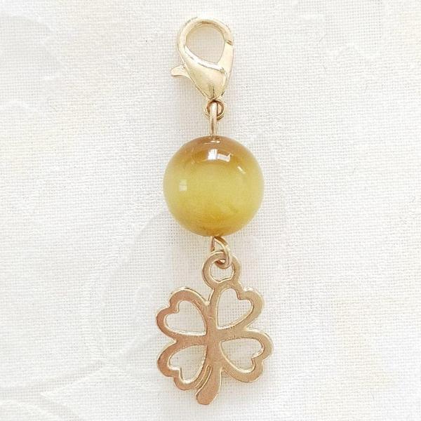 ゴールドタイガーアイ 虎目石 四つ葉クローバーG カニカン付