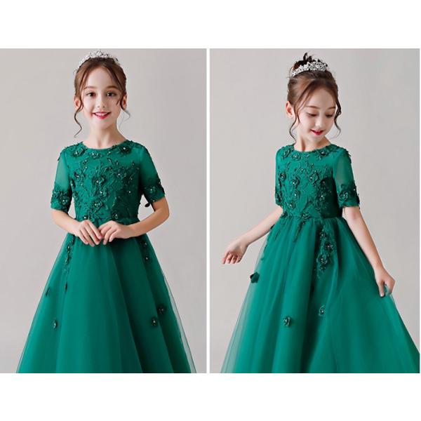グリーン ロングドレス 子供ドレス フォーマル ワンピース キッズ服 子供服 女の子 子ども ピアノ発表会 七五三 舞台 結婚式 おしゃれ 安い Blusquare Org