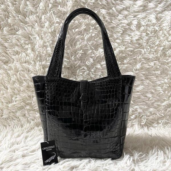 未使用✨BAGFAN バッグファン　クロコダイル　トートバッグ ハンドバッグ　黒 BAGFAN バッグファン クロコダイル ハンドバッグ ブラック 【中古