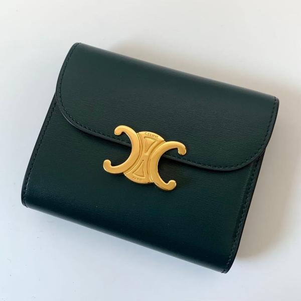 CELINE 三つ折り財布 緑 セリーヌ トリオンフ スモールフラップウォレット セリーヌ スモール フラップ ウォレット トリオンフ テキスタイル