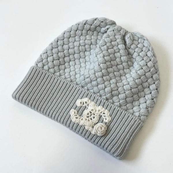 CHANEL（シャネル） ニット帽 ココマーク カメリア 編み込み カシミヤ