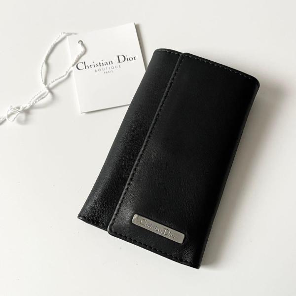 Christian Dior　クリスチャンディオール　6連キーケース　ロゴプレート　レザー　ブラック　【中古】 Christian Dior（クリスチャン・ディオール） 6連キーケース ロゴ