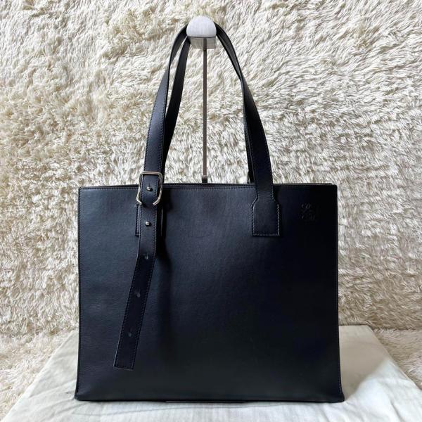 LOEWE　バックル　ホリゾンタル　トートバッグ　アナグラム　レザー　ブラック LOEWE（ロエベ） バックル ホリゾンタル トートバッグ アナグラム