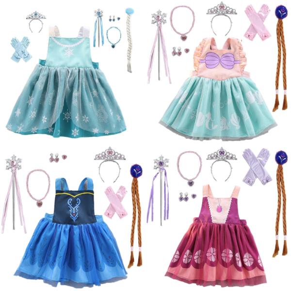 ごっこ遊びはもちろん、お料理やお手伝いがもっと楽しくなる♪★豪華セット可愛いプリンセスドレスを再現したエプロンアクセサリー7点（三つ編みウィッグ、手袋、魔法のステッキ、イヤリング、ネックレス、指輪、ティアラ）大事なお洋服を汚さずに着れます。...