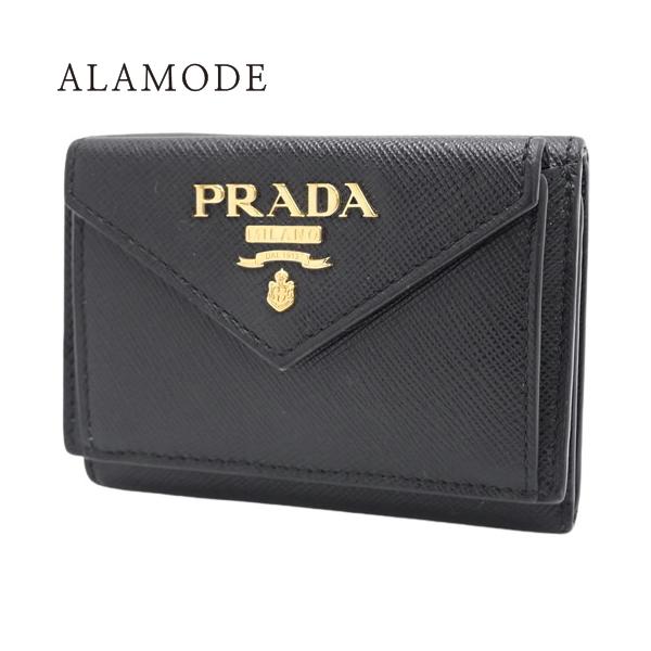 【極美品】プラダ 三つ折り財布 ダイノ ゴールド金具 レザー ブラック PRADA プラダ 三つ折り財布 コンパクト財布 ミニウォレット 3