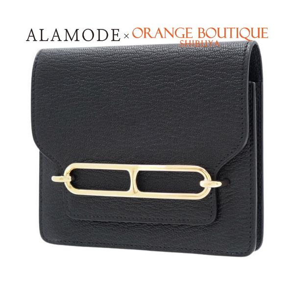HERMES(エルメス) ロウリス ルリ スリム ブラック黒 シェブルミゾル ゴールド金具 Z刻印 コンパクト財布 二つ折り 2つ折り ウォレット ユニセックス 40802143003【アラモード】 HERMES（エルメス） ロウリス ルリ スリム ブラック黒 シェブルミゾル