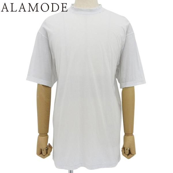 BALENCIAGA(バレンシアガ) 襟ロゴ Tシャツ Tシャツ 2022年 半袖 ダメージ加工 トップス アパレル XXS コットン ホワイト白 ユニセックス 40802155508【中古】【アラモード】 BALENCIAGA（バレンシアガ） 襟ロゴ Tシャツ 2022年 半袖 ダメージ加工