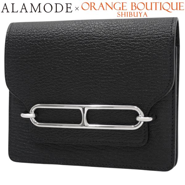 HERMES(エルメス) ロウリス ルリ スリム ブラック黒 シェーブル パラジウム金具 シルバー金具 Z刻印 コンパクトウォレット 二つ折り 2つ折り ミニ財布 ユニセックス 40802173402【中古】【アラモード】 HERMES - HERMES(エルメス) ロウリス ルリ スリム ブラック黒