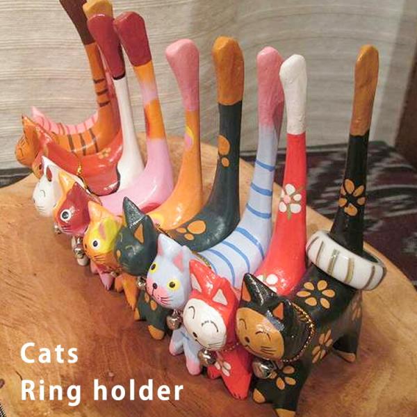 バリ猫 猫 ネコ ねこ 置物 指輪 アクセサリー 置き 木製 アジアン バリ 雑貨 アジアン雑貨 バリ風 インテリア アジア雑貨 木彫り オブジェ おしゃれ