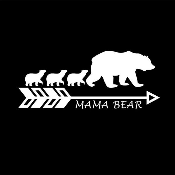 親熊と3匹の子熊　Mama bear　アウトドア　キャンプ　山登り　車体　キャンピングカー　ガレージ　デコレーション　ステッカー1枚LYA（銀白色）